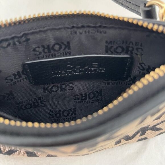 Set of 2 MK Michael Kors Jet Set Signature Logo Wristlet Mini Bag Black Taupe - Picture 8 of 9